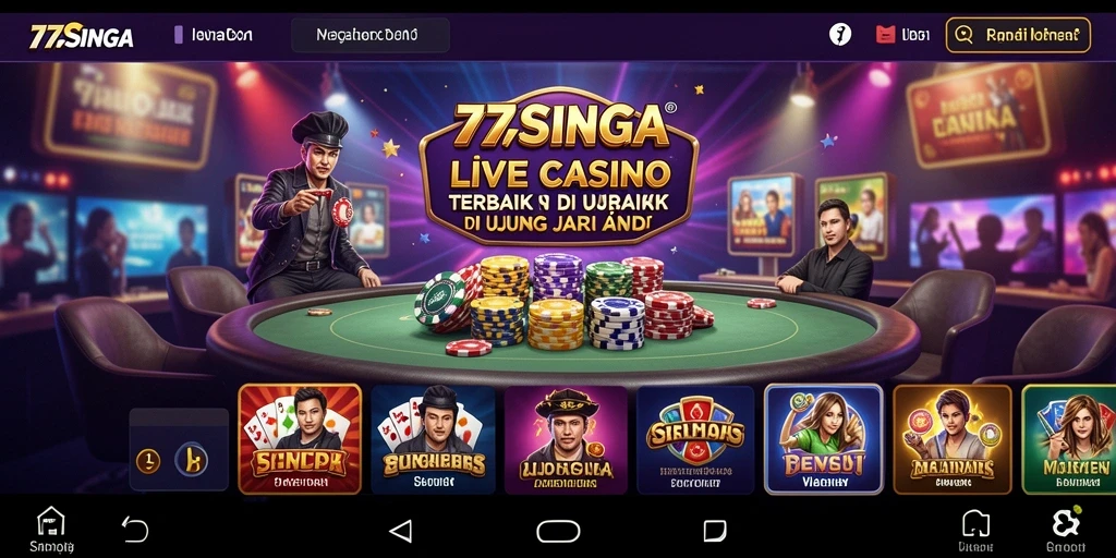 Tampilan utama gameplay 77SINGA dengan dealer langsung dan permainan kasino.