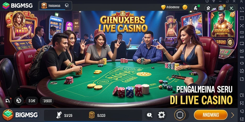 Screenshot menunjukkan gameplay Live Casino yang interaktif dan mendebarkan.