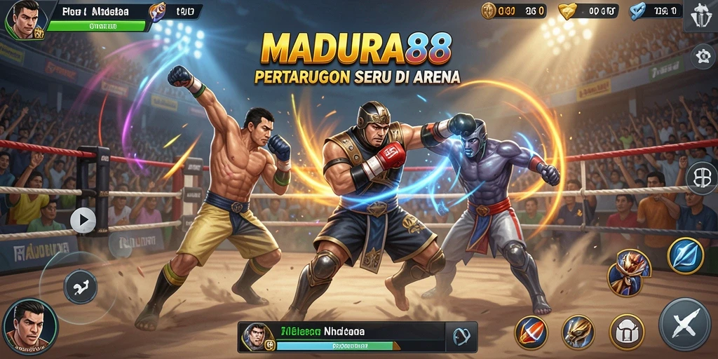 Tampilan seru pertarungan di MADURA88 dengan karakter menarik.