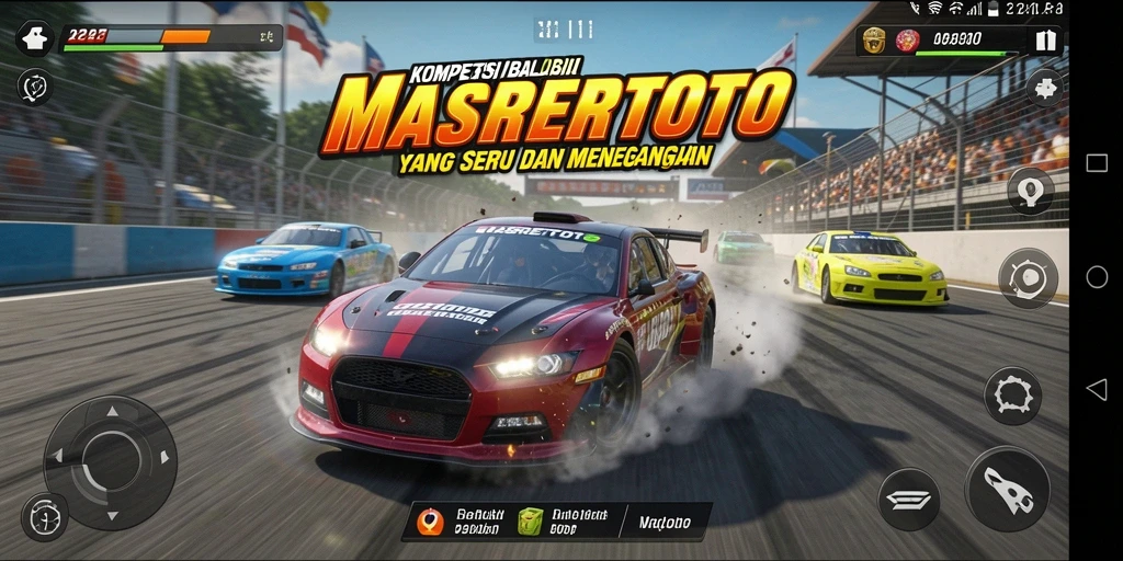 Screenshot gameplay <strong>MASRERTOTO</strong> menampilkan aksi balap yang mendebarkan.