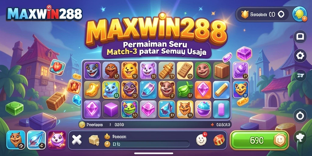 Tampilan menarik gameplay seru di MAXWIN288 dengan tantangan Match-3.