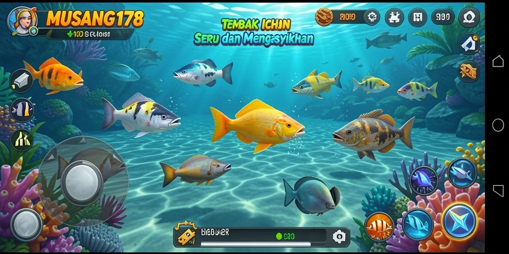 Screenshot tampilan gameplay <strong>MUSANG178</strong> saat menembak ikan.