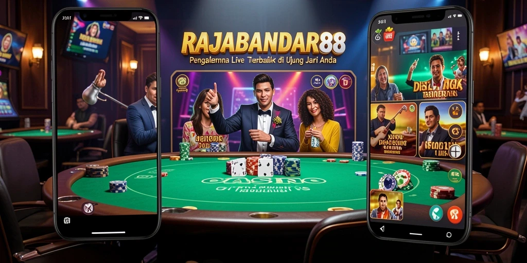 Screenshot gameplay RAJABANDAR88 menampilkan dealer langsung dan suasana kasino yang hidup.