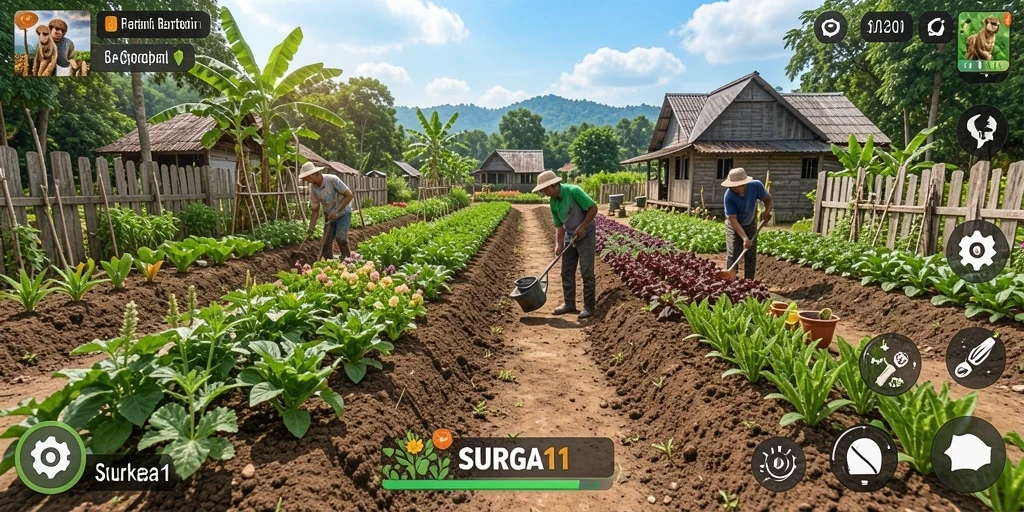 Gameplay SURGA11 yang menarik dengan berbagai aktivitas pertanian.