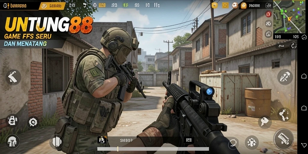 Screenshot utama UNTUNG88 menampilkan aksi intens di battlefield FPS.